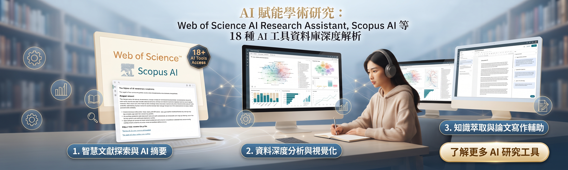 學術研究AI賦能工具18種資料庫形象圖